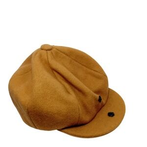 Vintage 90s Luxury Millinery Snap Brim Flat Driving Ivy Cap Beige Retro Wool